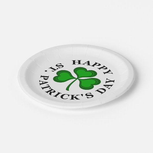 GLÜCKLICH ST. PATRICK'S DAY Text grün Clover Kleeb Pappteller (Schrägansicht)