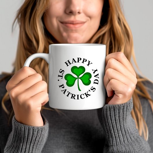 GLÜCKLICH ST. PATRICK'S DAY Text mit grünem Kleebl Kaffeetasse