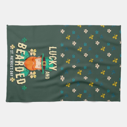 Glücklich und bärtige St. Patrick's Day Leprechaun Geschirrtuch (Horizontal)