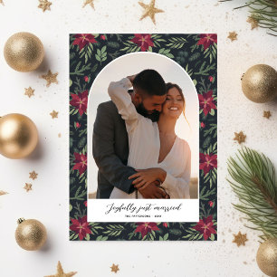 Glücklich Verheiratete Weihnachtsfotos Floraler Bo Feiertagskarte