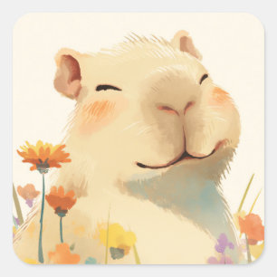 Glücklich wie ein Capybara Quadratischer Aufkleber