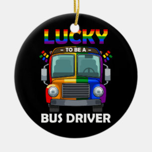Glücklich zu sein Busfahrer LGBT Q Coole Regenboge Keramik Ornament