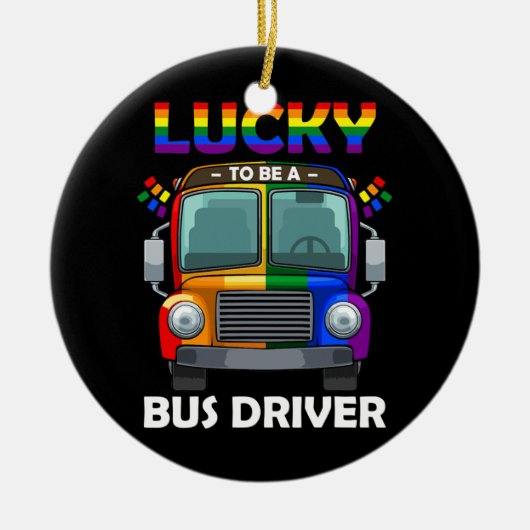 Glücklich zu sein Busfahrer LGBT Q Coole Regenboge Keramik Ornament (Vorne)