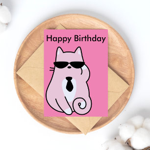 Glücklich zum Geburtstag - Coole rosa Katze Postka Postkarte