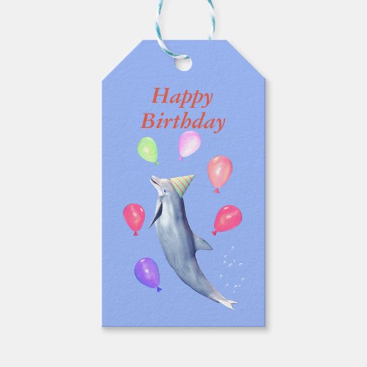 Glücklich zum Geburtstag Dolphin und Balloons Geschenkanhänger (Vorderseite)