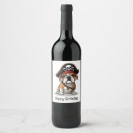 Glücklich zum Geburtstag Pirate English Bulldog Sk Weinetikett