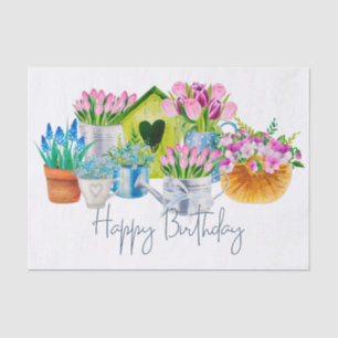 Glücklich zum Geburtstag Wasserfarben Garten Blume Seidenpapier