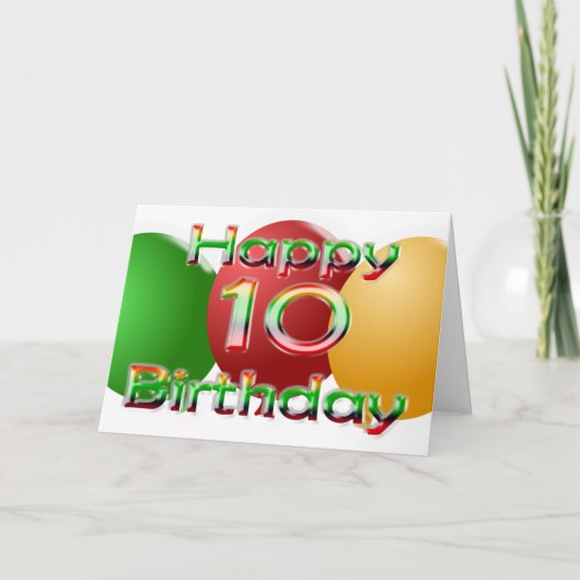 Glückliche 10. Geburtstagskarte Balloon Card Karte (Vorderseite)