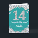 Glückliche 14. Geburtstagskarte Aquamarin und Silb Karte<br><div class="desc">Glücklich 14. Geburtstag Aquamarin Türkis Aqua und Silver Glitzer Card mit personalisiertem Namen. Für weitere Anpassungen klicken Sie bitte auf die Schaltfläche "Anpassen" und verwenden Sie unser Designwerkzeug,  um diese Vorlage zu ändern.</div>