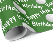 Glückliche 16. Geburtstagsgolfbälle Geschenkpapier (Rolleneckpunkt)