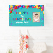 Glückliche 1. Geburtstag Bunte Balloons Aquamarin Banner (Insitu)