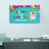 Glückliche 1. Geburtstag Bunte Balloons Aquamarin Banner (Messeveranstaltung)