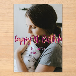 Glückliche 1. Geburtstagskinder Baby Mutter Rot Or Acryleinladungen