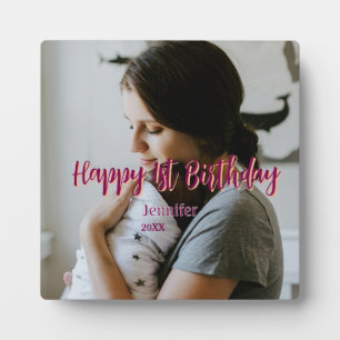 Glückliche 1. Geburtstagskinder Baby Mutter Rot Or Fotoplatte