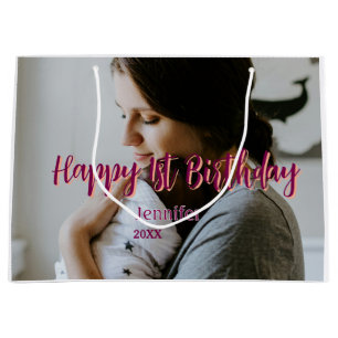 Glückliche 1. Geburtstagskinder Baby Mutter Rot Or Große Geschenktüte