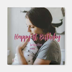 Glückliche 1. Geburtstagskinder Baby Mutter Rot Or Magnet