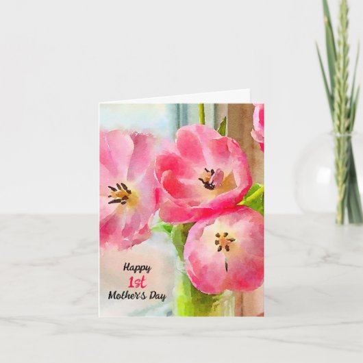 Glückliche 1. Muttertag Rosa Tulpen Karte (Vorderseite)