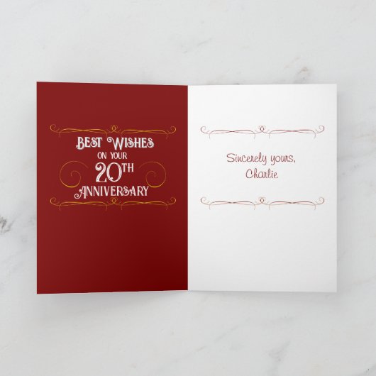 Glückliche 20-jährige Jubiläumsgrusskarte Karte (Innenseite)