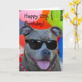 Glückliche 27. Geburtstag Pitbull Grußkarte Karte (Gelbe Blume)