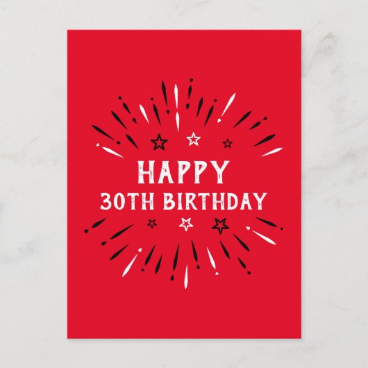 Glückliche 30. Geburtstag Feuerwerke Rot Schwarz-w Postkarte (Vorderseite)