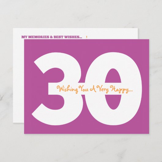 Glückliche 30. Geburtstag Meilenstein Postkarten i (Vorne/Hinten)