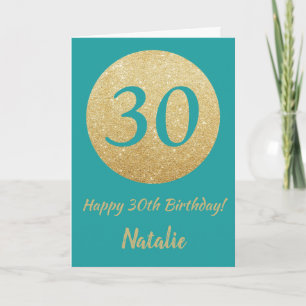 Glückliche 30. Geburtstagskarte Aquamarin und Gold Karte