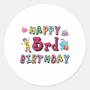 Glückliche 3. Geburtstag 3 Jahre alt Wünsche Runder Aufkleber