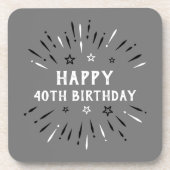 Glückliche 40. Geburtstag Feuerwerk Grau Schwarz-w Getränkeuntersetzer (Vorderseite)