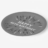 Glückliche 40. Geburtstag Feuerwerk Grau Schwarz-w Pappteller (Schrägansicht)