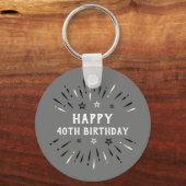 Glückliche 40. Geburtstag Feuerwerk Grau Schwarz-w Schlüsselanhänger (Vorderseite)