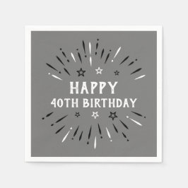 Glückliche 40. Geburtstag Feuerwerk Grau Schwarz-w Serviette