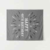 Glückliche 40. Geburtstag Feuerwerk Grau Schwarz-w Wandteppich (Vorderseite (Horizontal))