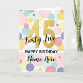 Glückliche 45. Geburtstag Pastel Rainbow Gold Frau Karte (Vorderseite)