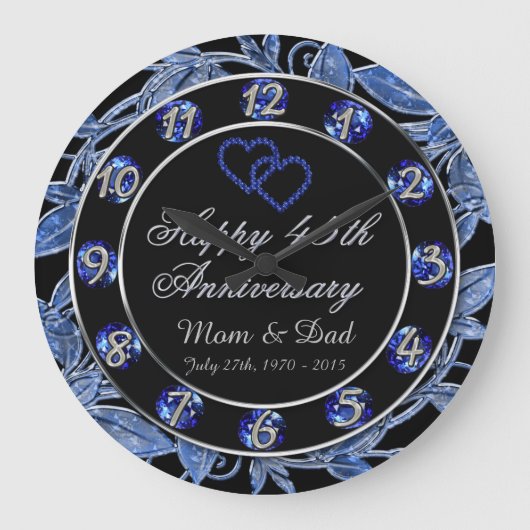 Glückliche 45-jährige Saphir Leaf Zahlen Große Wanduhr (Vorderseite)