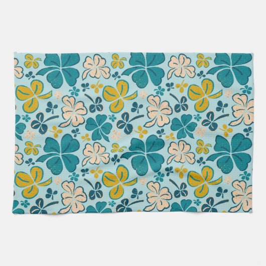 Glückliche 4 Blätter Kleeblätter am St. Patrick`s  Geschirrtuch (Horizontal)