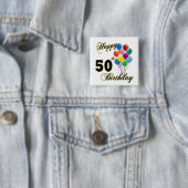 Glückliche 50. Geburtstags-Geschenke und Button (Beispiel)