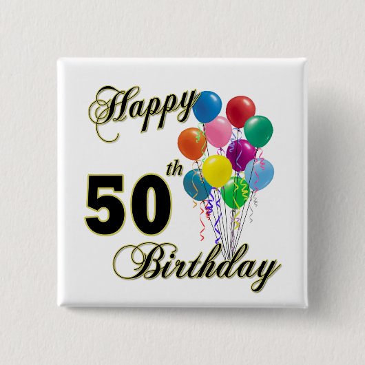 Glückliche 50. Geburtstags-Geschenke und Button (Vorderseite)