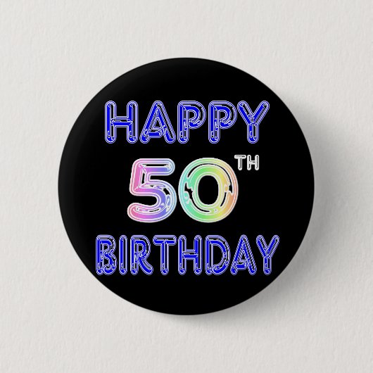 Glückliche 50. Geburtstags-Geschenke und Button (Vorderseite)