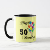 Glückliche 50. Geburtstags-Geschenke und Tasse (Links)
