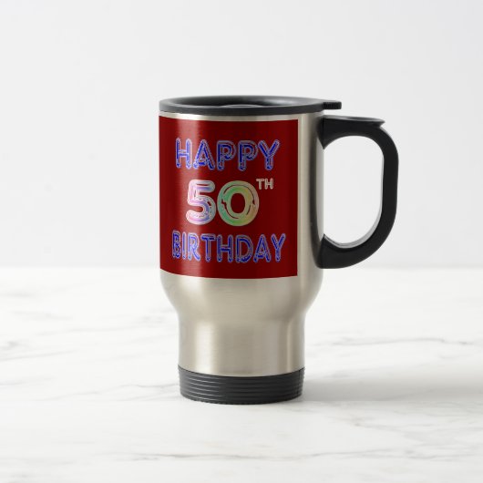 Glückliche 50. Geburtstags-Kaffeetasse-und Reisebecher (Rechts)