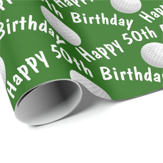 Glückliche 50. Geburtstagsgolfbälle Geschenkpapier (Rolleneckpunkt)