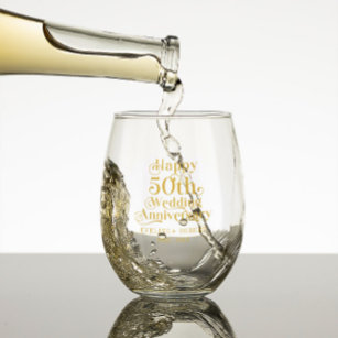Glückliche 50. Hochzeitstag Gold Typografie Weinglas Ohne Stiel