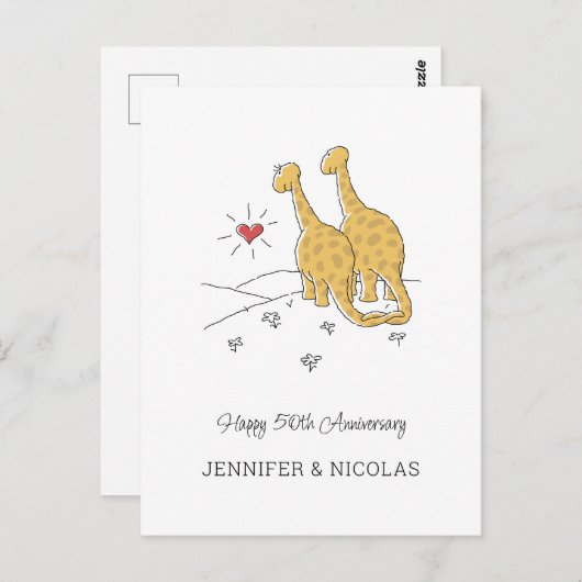 Glückliche 50. Hochzeitstag Niedliche Dinosaurier- Postkarte (Vorne/Hinten)