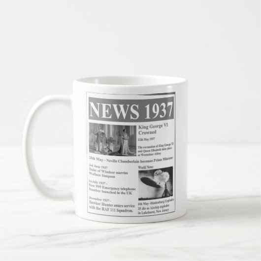 Glückliche 80. Geburtstag 1937 Nachrichten-Tasse Kaffeetasse (Links)