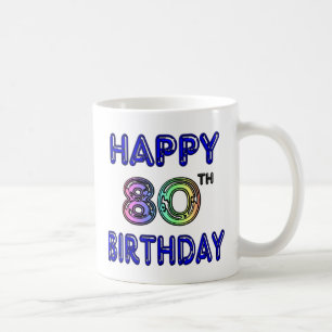 Glückliche 80. Geburtstags-Geschenke und Kaffeetasse