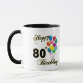Glückliche 80. Geburtstags-Geschenke und Tasse (Links)