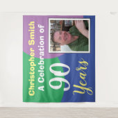 Glückliche 90. Geburtstagsfeier mit Foto Wandteppich (Vorderseite)