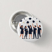 Glückliche Absolventen werfen Hüte zur Feier Button (Vorne & Hinten)