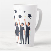 Glückliche Absolventen werfen Hüte zur Feier Milchtasse (Rechte Ecke)