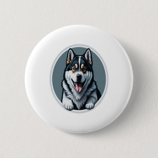 glückliche Alaskan Malamute Puppy Button (Vorderseite)